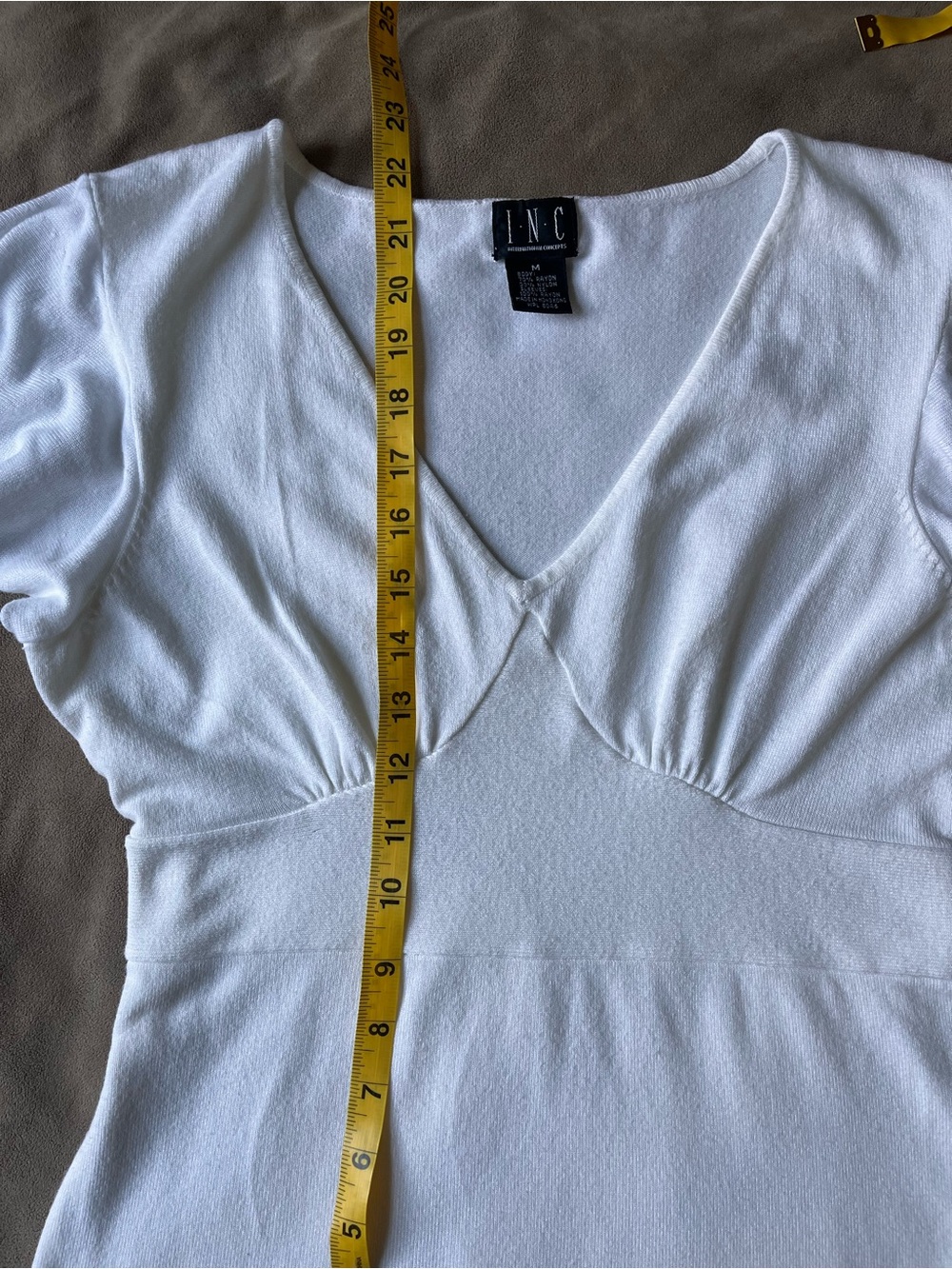 Vintage Y2K I.N.C. Romantic Flutter Sleeve Ruched Tie Back Babydoll Top - White - Picture 8 of 9
